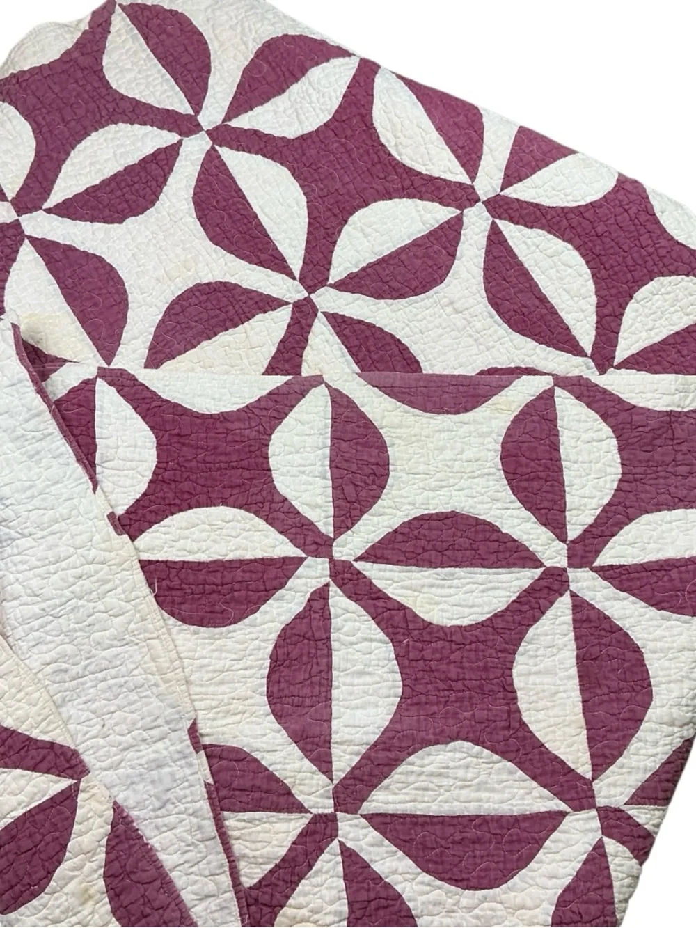 Vintage orange peel style burgundy and cream cotton quilt 58 x 68 USA made - Picture 1 of 9